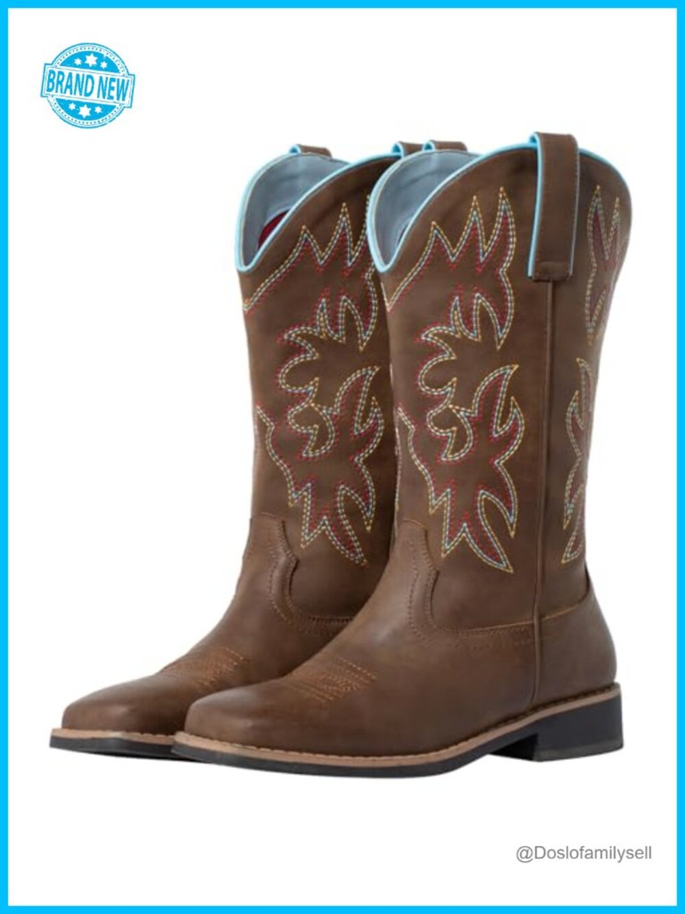 Wide Calf Cowgirl Boots Square Toe - Faux Leather Western Boots for Women